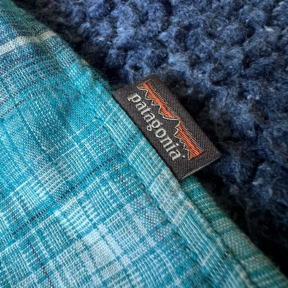 PATAGONIA Flannel Men's Small Shirt Teal‎ Plaid Button Up Long Sleeve Green Blue - Picture 7 of 11